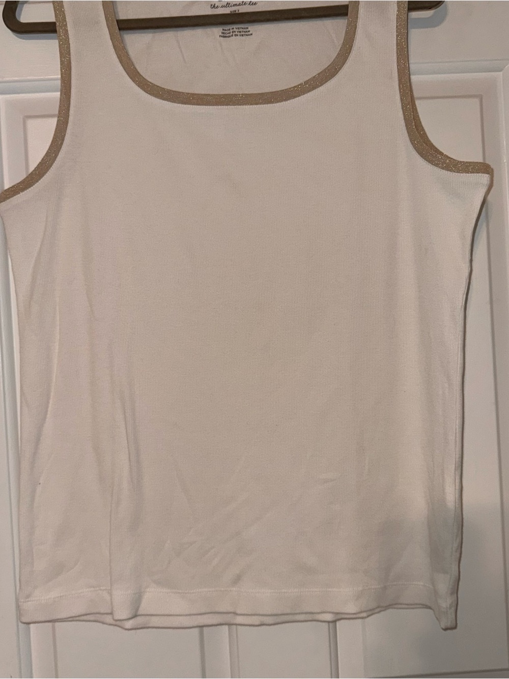Chico’s white Sleeveless the ultimate tee metallic Silver gold Trim tank top XL - Picture 7 of 14